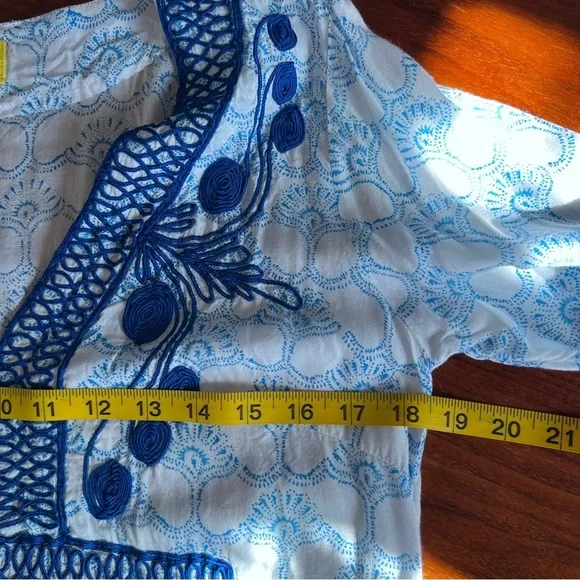 Roberta Roller Rabbit Blue Boho Long Sleeve Tunic Cover Up Dress XS - Picture 9 of 12